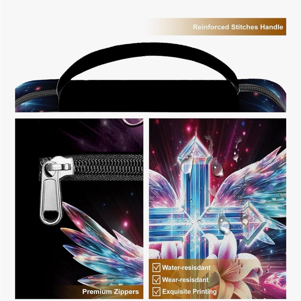 Inspirational Cross Graphic Bible Cover- Black with Iridescent Pink & Blue - Picture 3 of 7